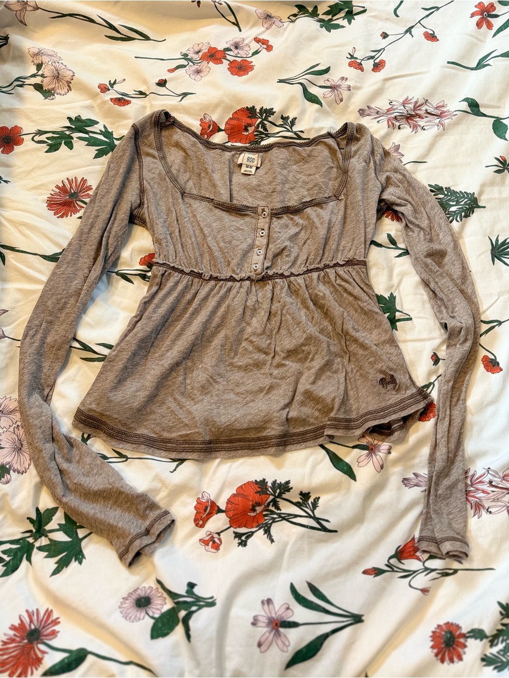 BDG Scoop Neck Long Sleeve Peplum Top in Taupe - Picture 2 of 3